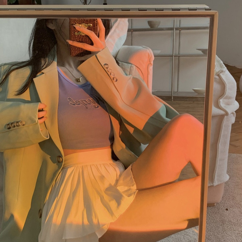 Áo Croptop Dệt Kim Không Tay Màu Trơn Thêu Chữ Phong Cách Hàn Quốc Cho Nữ