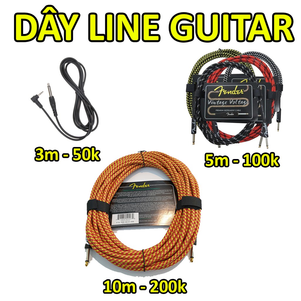 Dây line guitar Chính Hãng Dài 3m, 5m, 10m - Dùng cho đàn có gắn EQ cắm ra loa - Jack 6 ly, loại thông dụng bán chạy