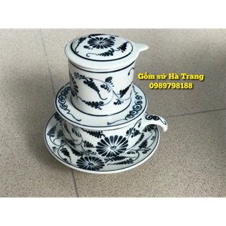 Phin pha cafe gốm sứ Bát Tràng cao cấp  Vẽ hoạ tiết cúc
