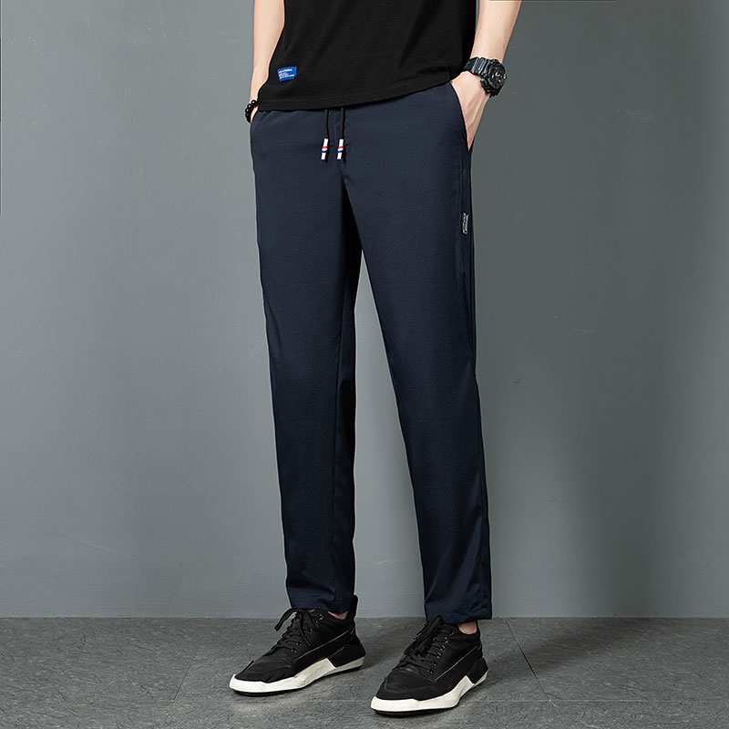 Quần Dài Chất Liệu Lụa Lạnh Mỏng Nhanh Khô Dáng Ôm Phong Cách Hàn Quốc Dành Cho Nam Giới