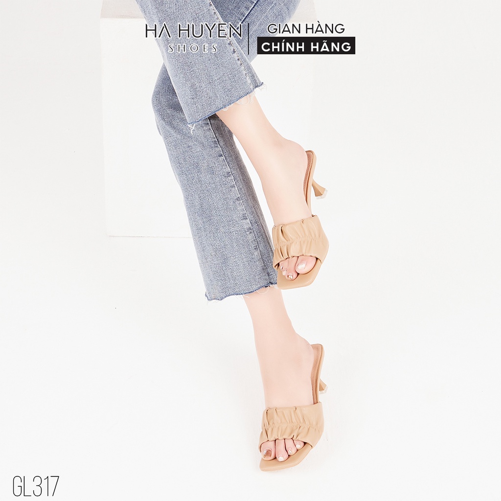 Guốc nữ Hà Huyền Shoes mũi vuông quai nhúm cá tính gót nhọn 6 phân - GL317