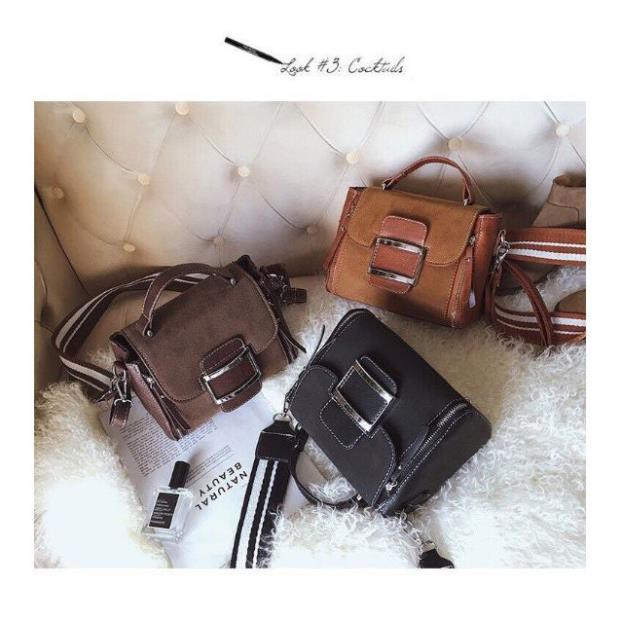 Túi da đeo chéo khóa vuông phong cách vintage