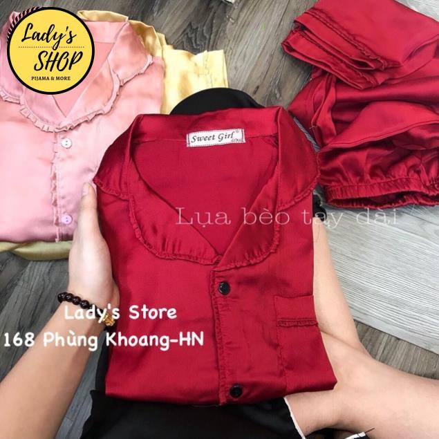 Đồ Bộ Pijama - Bộ lụa dài tay viền bèo xinh xắn nơ túi [HÀNG CHUẨN ĐẸP | BigBuy360 - bigbuy360.vn