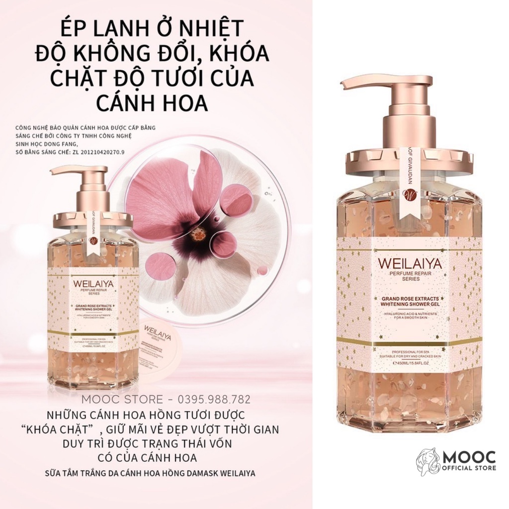 Sữa tắm Weilaiya trắng da cánh hoa hồng Damask 450ml