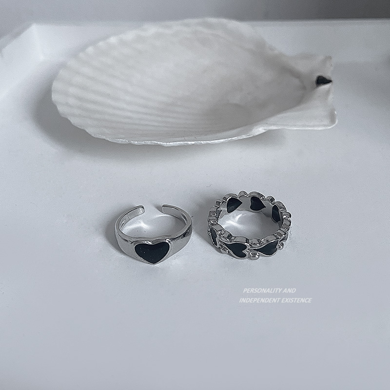 Nhẫn Hình Trái Tim Màu Đen Phong Cách Hàn Quốc 22852