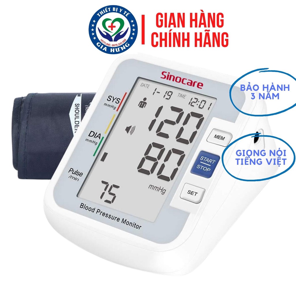 Máy đo huyết áp Sinocare BA-801 Chính Hãng ( Giọng nói Tiếng Việt)