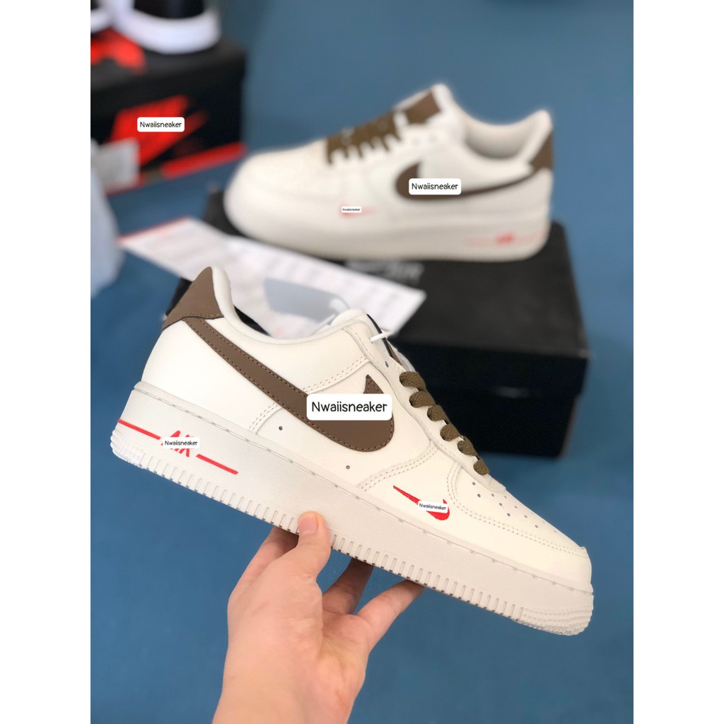 Giày thể thao AF1 vệt nâu, Giày sneaker air force 1 low premium white brown nam nữ cực chất dễ phối đồ 2021