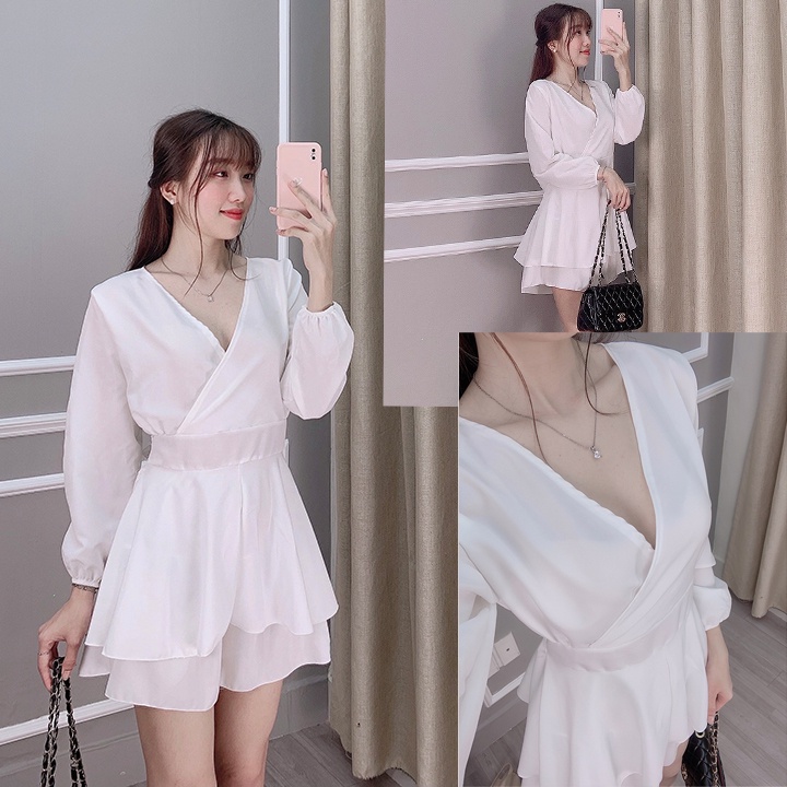 Jumpsuit nữ xòe hai tầng thiết kế dài tay dễ thương xinh xắn quyến rũ MS73