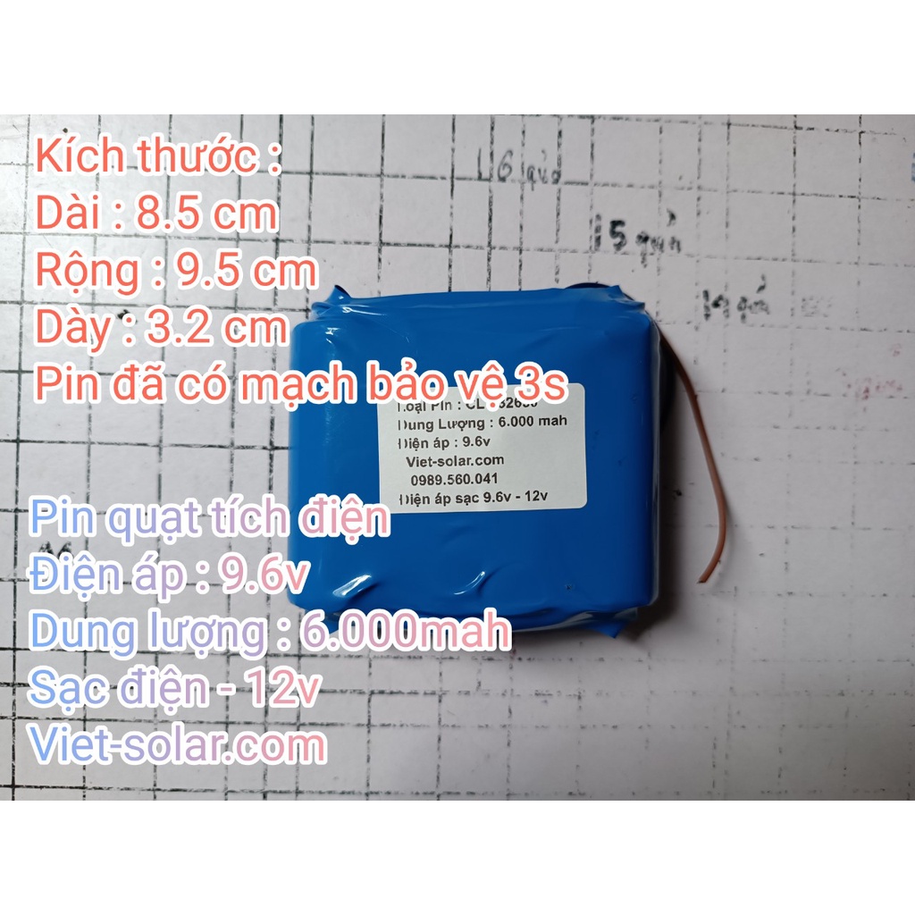 Pin lithium cho quạt tích điện 9.6v