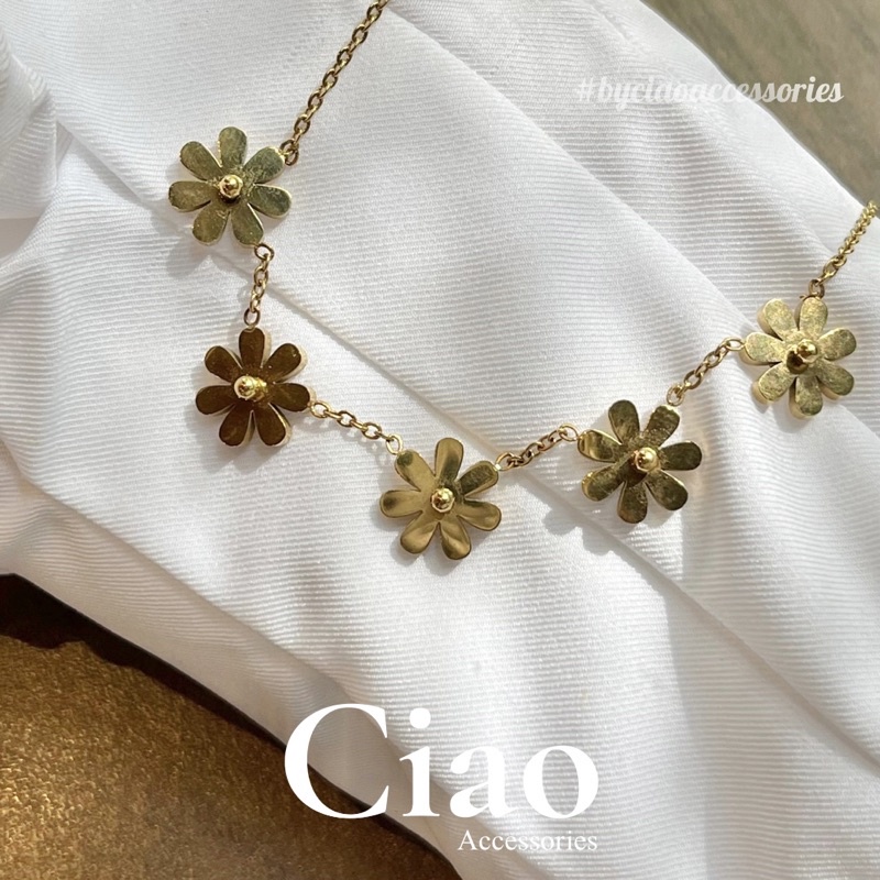[HOẢ TỐC 1H] Vòng chân/ Lắc chân titan không gỉ thiết kế chuỗi hoa cúc hoạ mi tinh tế Marguerite Ciao