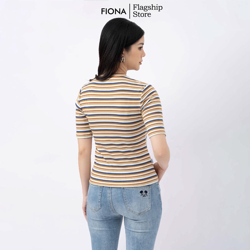 Áo phông nữ dáng ôm Fiona, Áo thun nữ tay ngắn họa tiết kẻ ngang F521247