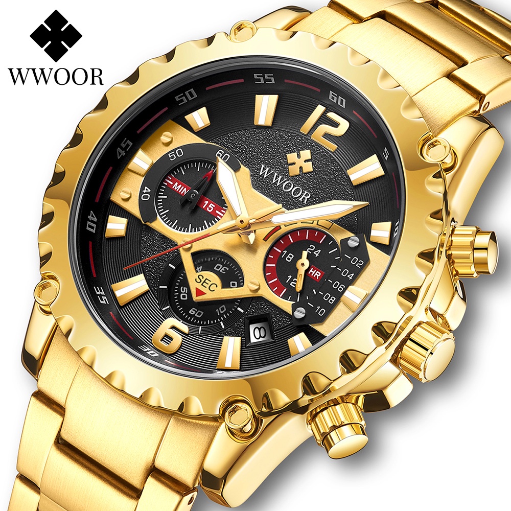Đồng Hồ Quartz Chạy Kim Chống Thấm Nước 24 Giờ Kiểu Dáng Sang Trọng Hiệu WWOOR 8880