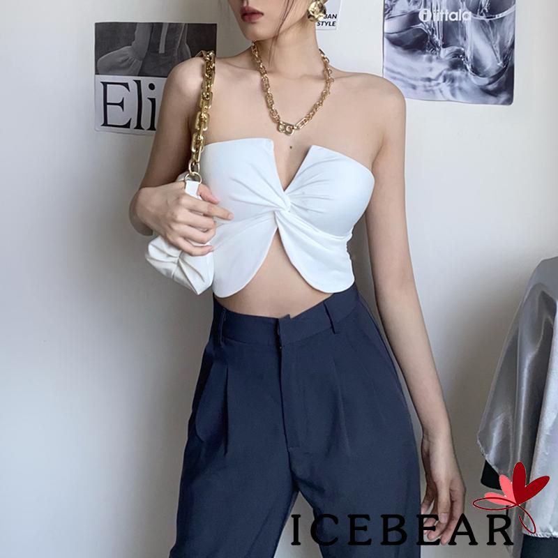 Áo Crop Top Hai Dây Cổ Chữ V Hở Lưng Màu Trơn Xẻ Tà Thời Trang Cho Nữ
