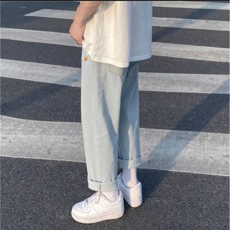 Quần Baggy Nam,nữ dáng xuông thêu hoa cúc phong cách hàn quốc | BigBuy360 - bigbuy360.vn