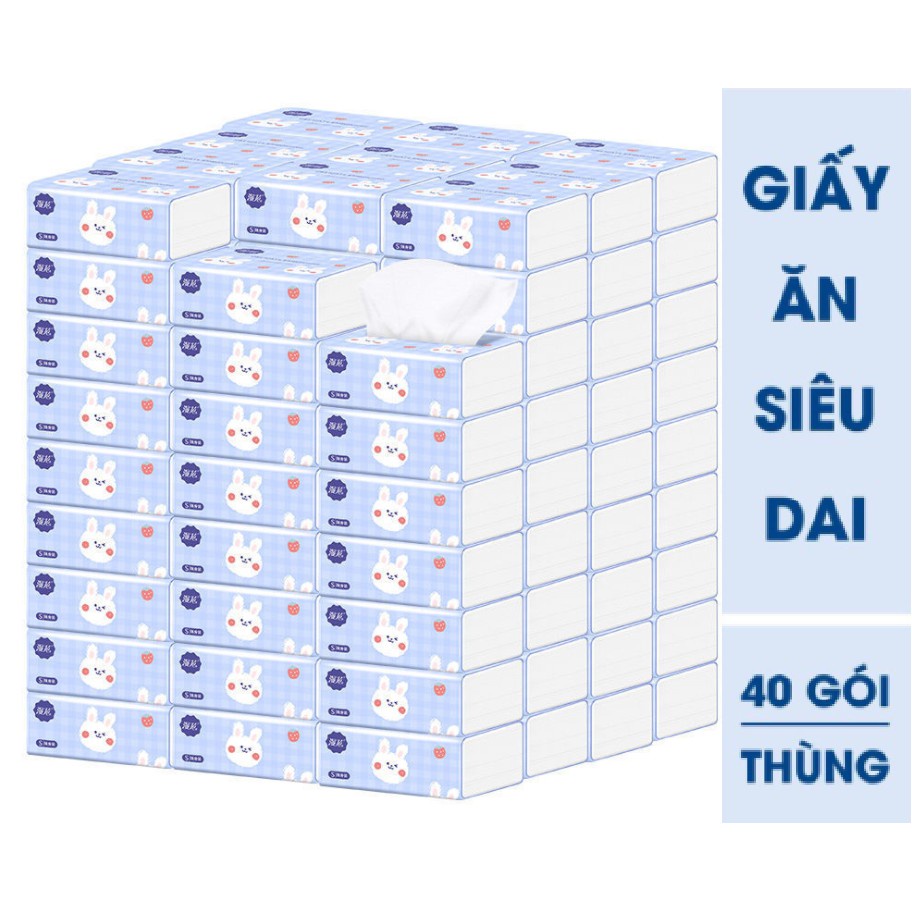 Giấy Ăn Thỏ Trắng Siêu Dai Siêu Mịn Thùng 40 Gói Giấy Ăn Rút Hình Thỏ (Hàng Nội Địa Trung Quốc)