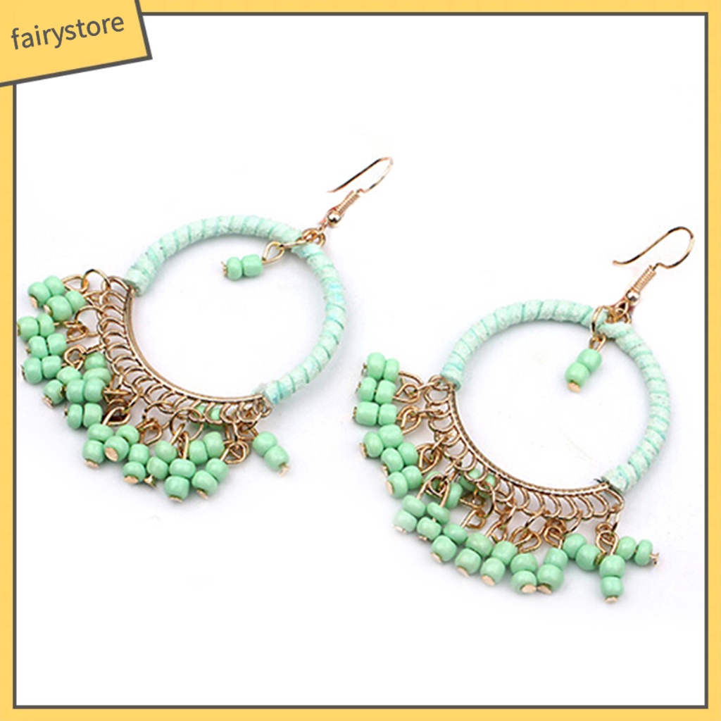 1 Đôi Bông Tai Hợp Kim Tua Rua Phong Cách Boho