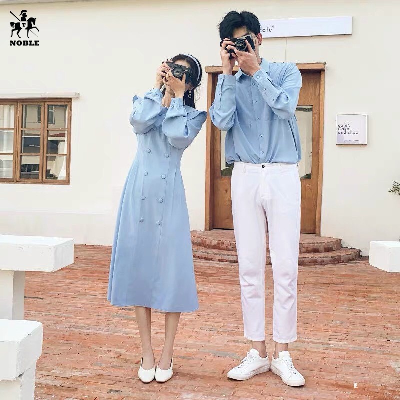 Set bộ nam nữ sơ mi nam - váy vitage phong cách châu âu thời trang Noble NB202