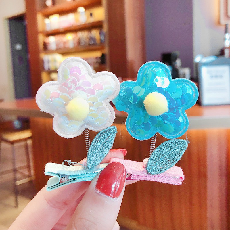 Kẹp Tóc Lò Xo Hình Bông Hoa Đính Kim Sa Lấp Lánh Cho Bé