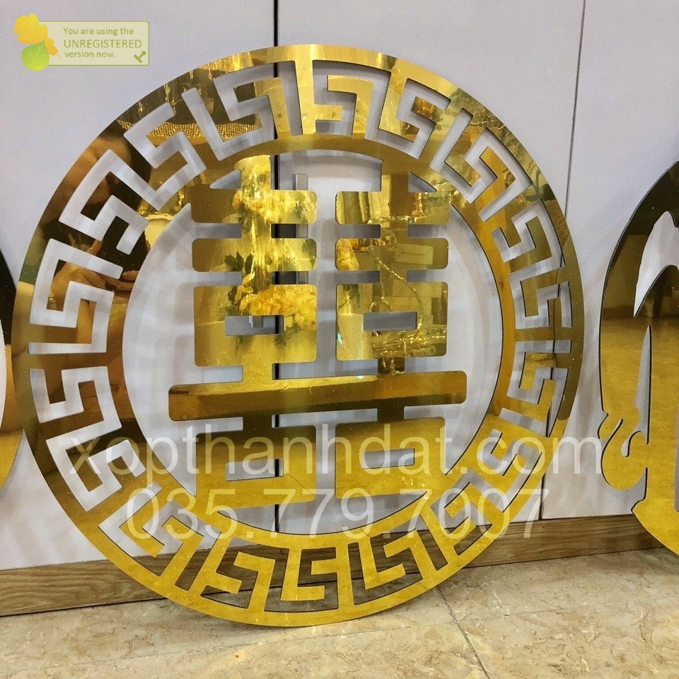Chữ Song Hỷ 60cm Alu Gương Vàng - Alu Đỏ Tươi, Trang trí đám cưới, bàn thờ gia tiên, xe hoa