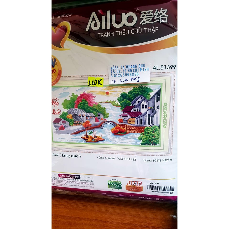 Tranh thêu phong cảnh HỒN QUÊ 51399 (81x42cm) chưa thêu