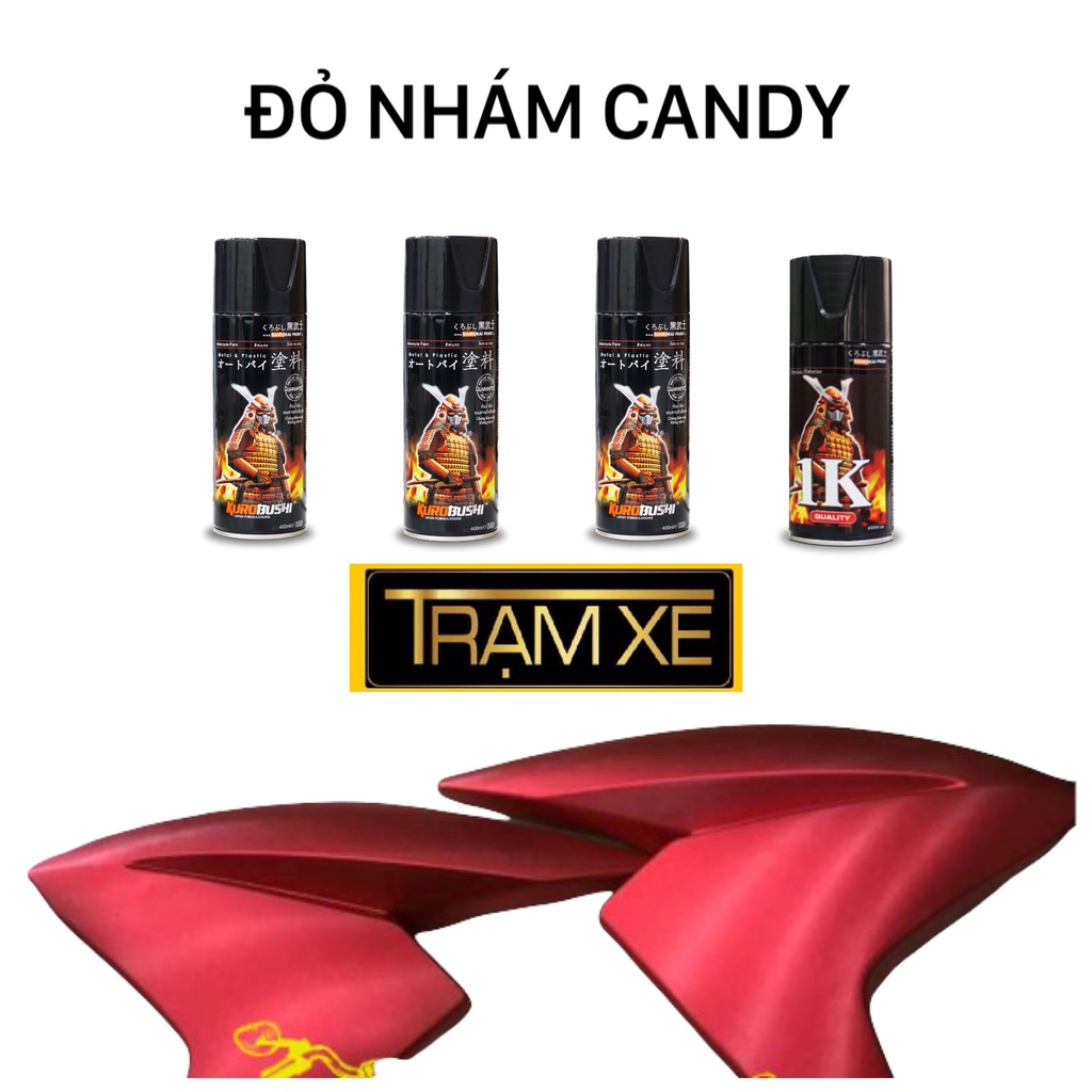 Combo sơn xịt Samurai màu đỏ candy Y138 nhám mờ (Uch210-124-Y138-128a) chuẩn quy trình sơn xe bền đẹp