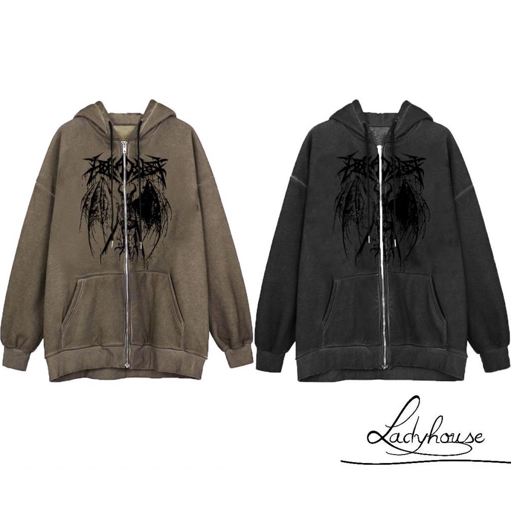 Ldd-áo Hoodie Dài Tay Dáng Rộng Vừa Vặn Có Dây Rút In Họa Tiết Ác Quỷ Cho Nữ