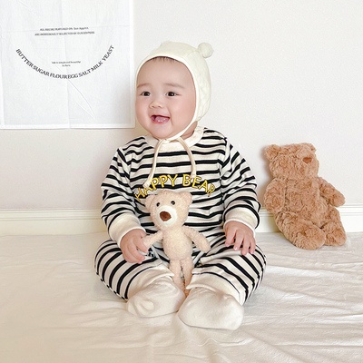 Áo Liền Quần Họa Tiết Kẻ Sọc Phong Cách Hàn Quốc Thời Trang Mùa Thu Mới Dành Cho Bé Gái 22 Tuổi