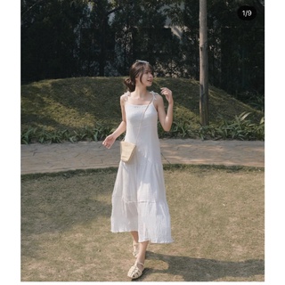 ĐẦM MAXI TẦNG XỐP CỘT NƠ VAI