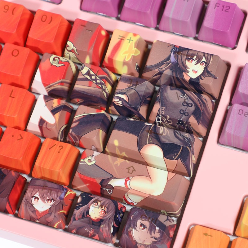 Hu Tao keycap Cherry Profile Genshin Impact theme keycap PBT DYE-SUB bàn phím cơ Truyền ánh sáng keycap 108 phím