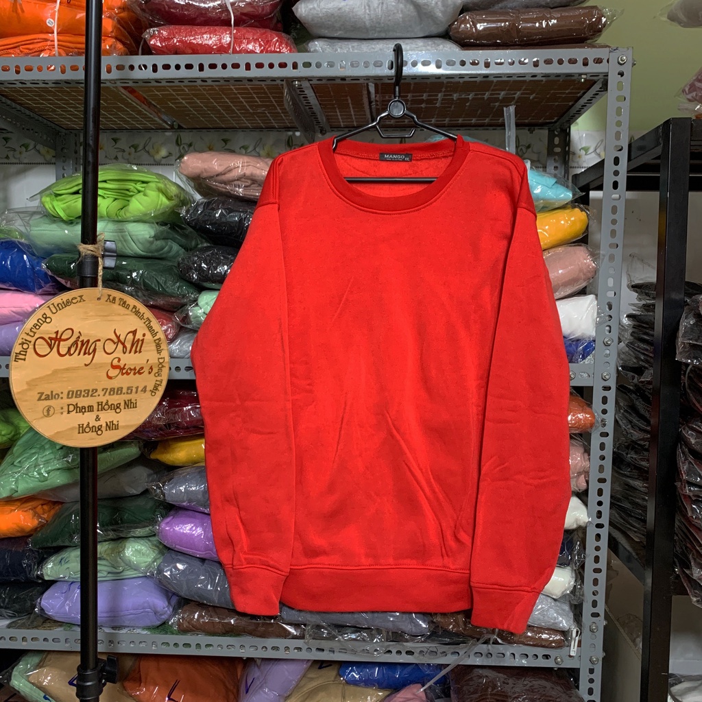 Áo Sweater Trơn Ulzzang Unisex Màu Đỏ Chất Nỉ Bông Cao Cấp Dáng Rộng Nam Nữ - MM