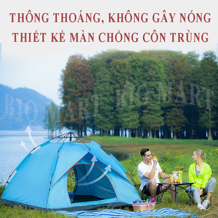 LỀU CẮM TRẠI 2 CỬA THÔNG THOÁNG - LỀU DÃ NGOẠI TỰ BUNG 4-6 NGƯỜI, CHỐNG NƯỚC, CHỐNG TIA TỬ NGOẠI 2M*2M - BIO124