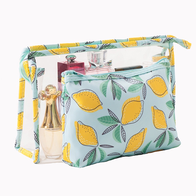 Set 2 Túi Đựng Mỹ Phẩm Bằng PVC Trong Suốt Chống Thấm Nước Họa Tiết Hoạt Hình Dễ Thương