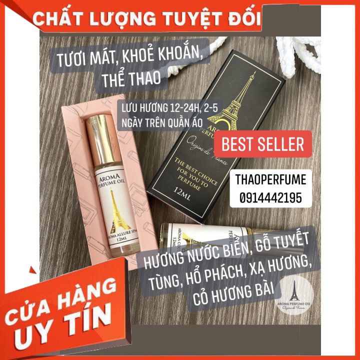 TINH DẦU NƯỚC HOA PHÁP AROMA CHÍNH HÃNG 12ML NHỎ GỌN, TIỆN DỤNG, ĐA DẠNG MÙI HƯƠNG