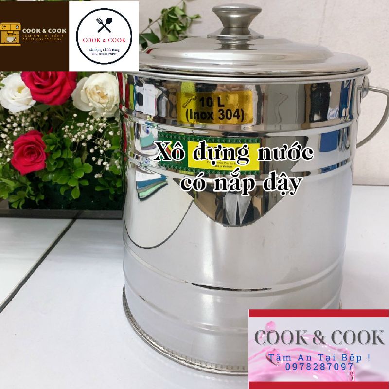 [Chính Hãng] Xô inox 304 có nắp 10, 15, 20 lít đựng nước lèo, đựng đá, ngâm rượu