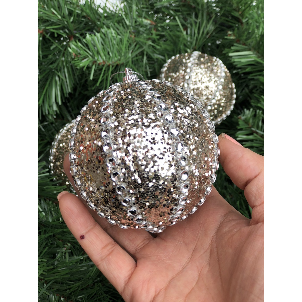 Combo 3 quả châu cao cấp đính hạt treo cây thông Noel trang trí Giáng sinh đường kính 8cm