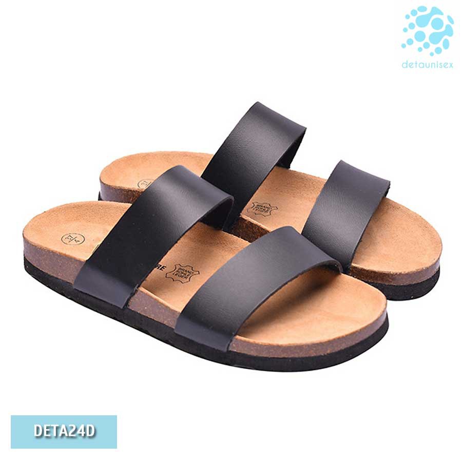 [CỰC RẺ] DÉP NAM NỮ HAI QUAI ĐẾ TRẤU BIRKEN DA PU ĐEN - DETA24D