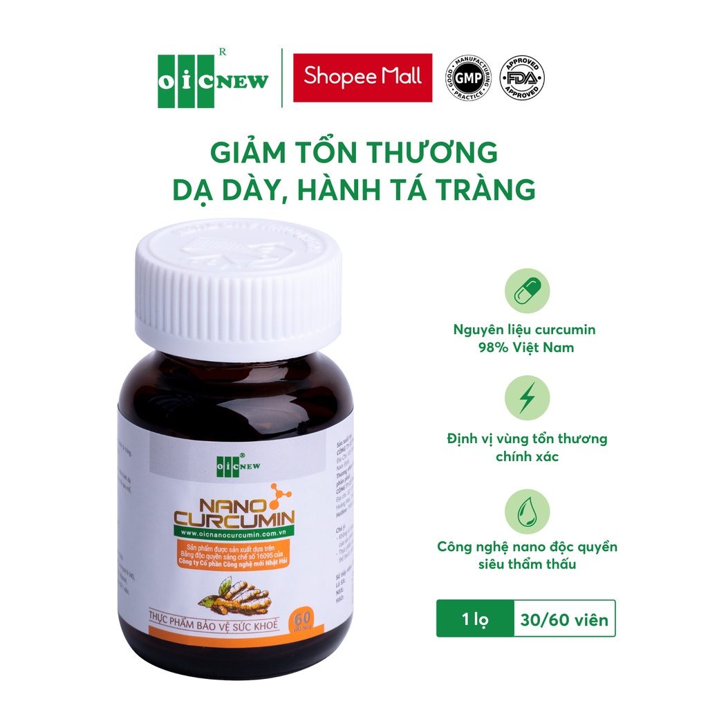 Viên tinh chất nghệ OICNew Nano Curcumin giảm đau dạ dày, làm lành vết thương lọ 30-60 viên
