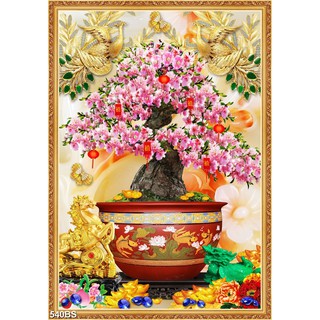 TRANH HOA MAI HOA ĐÀO PHÚ QUÝ CÁT TƯỜNG - TRANH CHẬU CÂY BONSAI