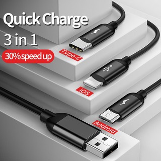 Cáp 3 Trong 1 Cổng Micro Usb Type C 8 Pin Dài 1.2M Cho Iphone Xiaomi Huawei