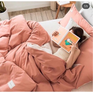 Bộ chăn ga gối cotton tici cam phối be