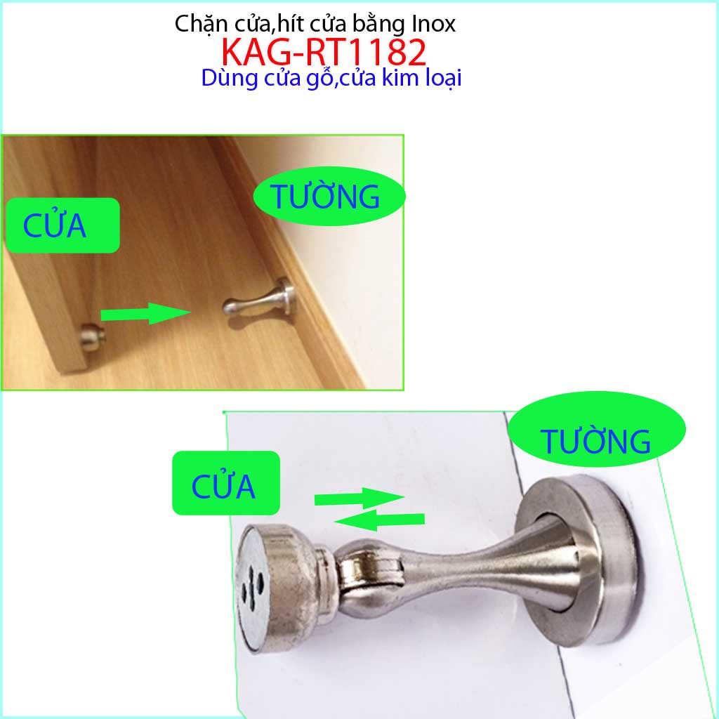 Cục hít cửa Inox  có nam châm, chặn cửa gỗ KAG-RT1182