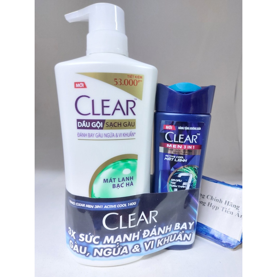 Dầu gội sạch gàu Clear mát lạnh bạc hà 630g Tặng dầu gội Clear Men