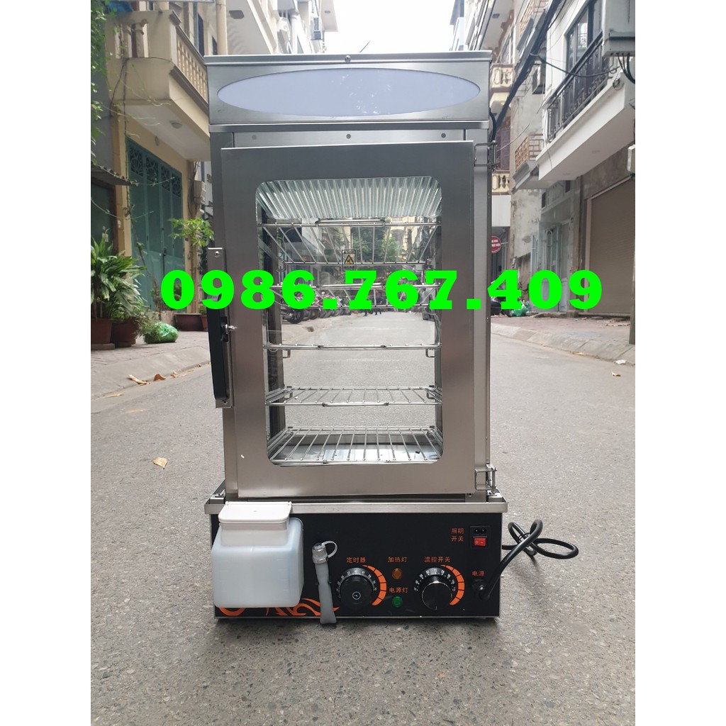 Tủ hấp bánh bao màn thầu 5 tầng, khay inox bao quanh tủ kính