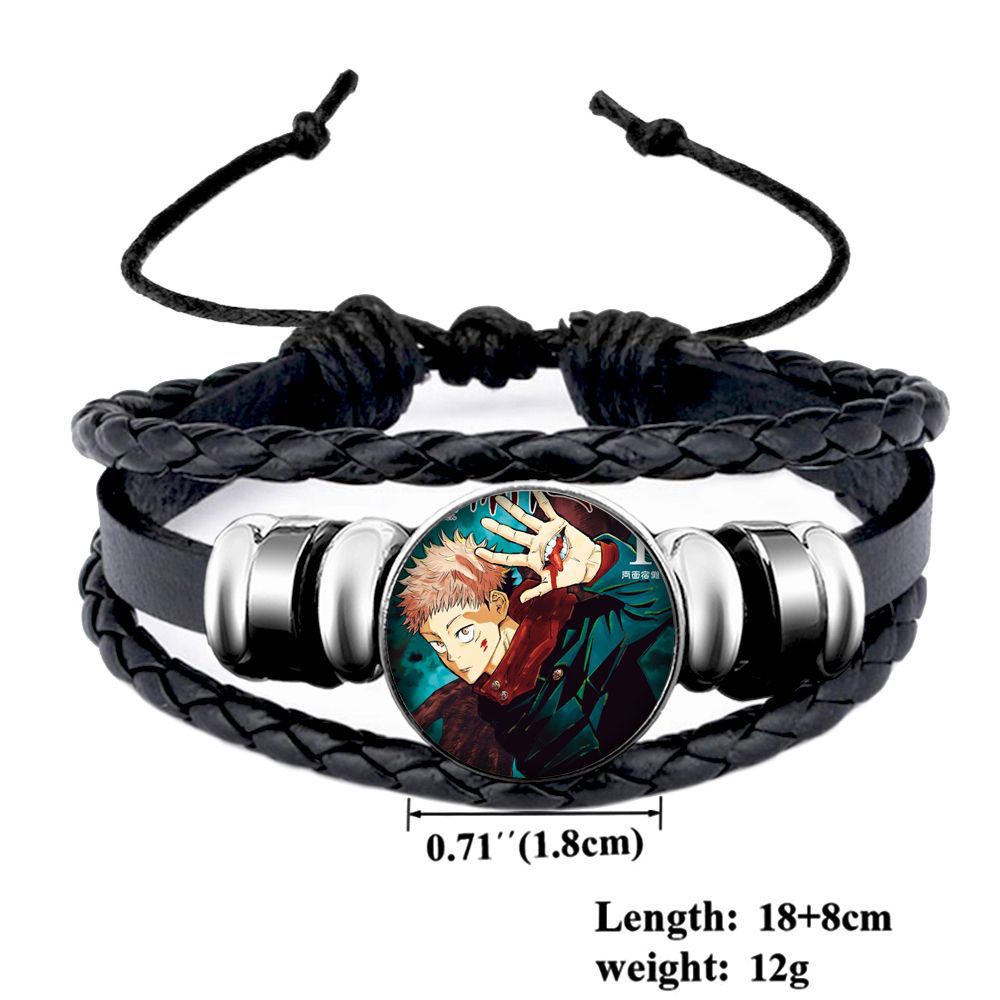 Vòng Tay Da Dệt Phối Mặt Kính Biểu Tượng Anime Jujutsu Kaisen Giống Thật Thời Trang Cho Nam Và Nữ Headori Yuji Gojo Satoru