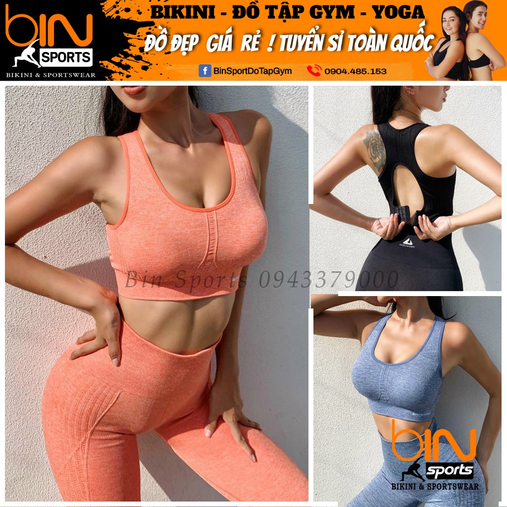 Bộ tập thể thao gym yoga nữ dệt kim naqi áo bra quần dài kèm mút cao cấp Bin Sports BD098