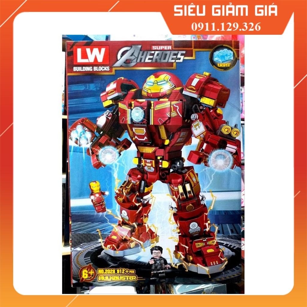 Lắp Ráp Xếp Hình Mô Hình Super Hero Bộ Giáp Robot Hulkbuster Của Người Sắt Iron Man 912 Khối LW2028