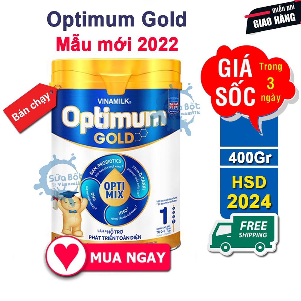 Sữa bột Optimum Gold 1 400g - Sữa công thức Vinamilk, giúp Tăng cân, chiều cao, tiêu hóa, phát triển não