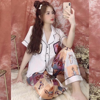 BỘ LỤA SATIN CÔ GÁI ÁO CỘC QUẦN DÀI SIÊU HOT