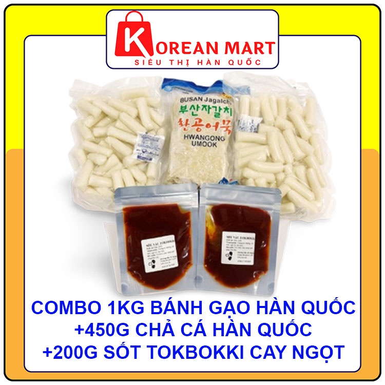 COMBO BÁNH GẠO TOPOKKI HÀN QUỐC 1KG KÈM SỐT TOKBOKKI 200G + 1 CHẢ CÁ LIÊN DOANH 450G