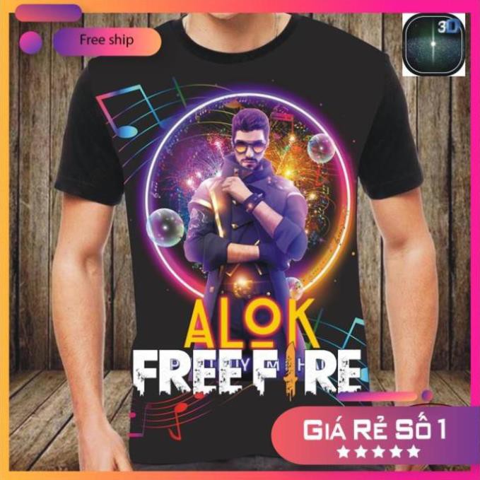 Áo Free Frie màu đen cổ tròn 3D công nghệ Hàn Quốc cực đẹp In hình Alok Full khổ giá tốt nhất